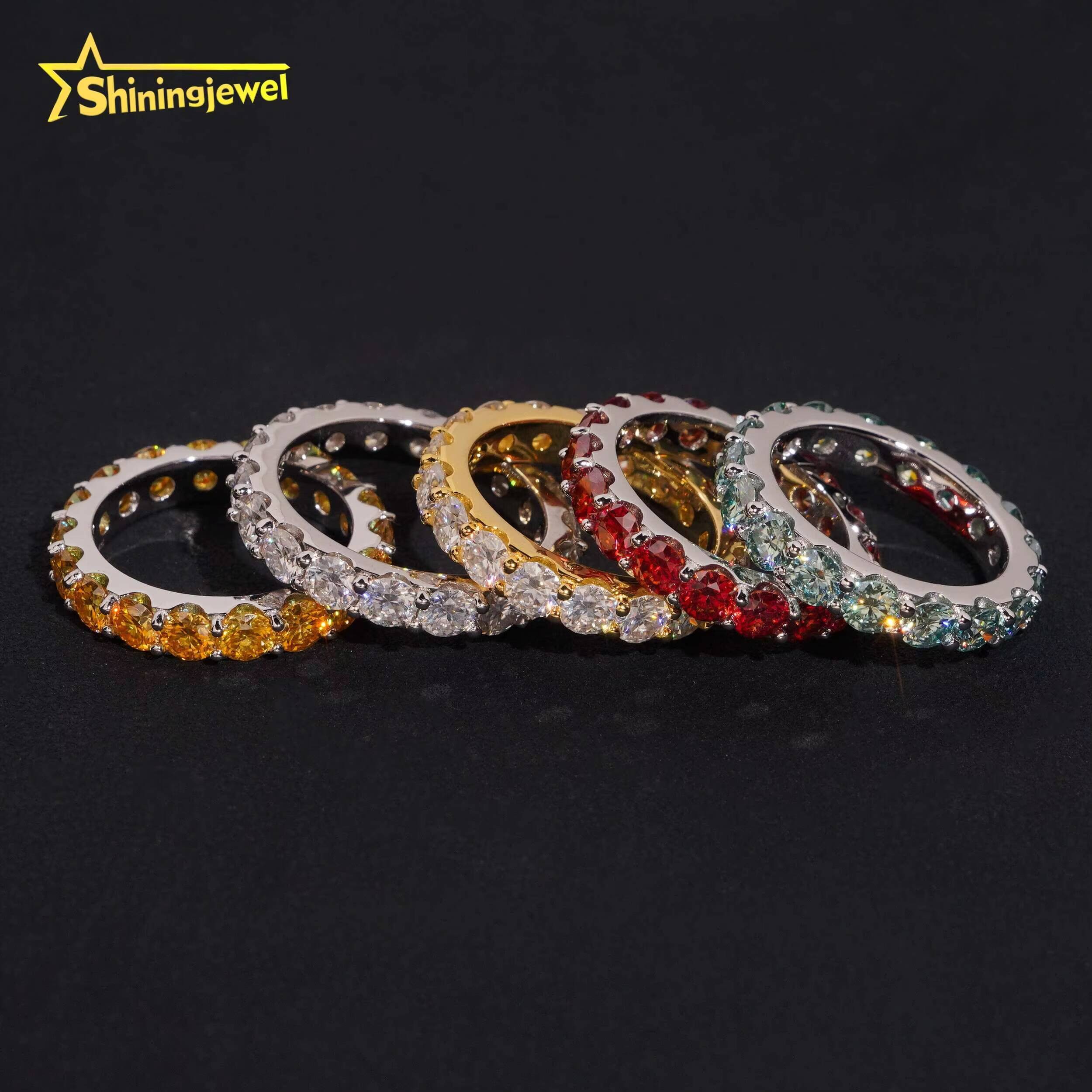 Hip Hop Jewelry 925 Silver 4mm Color Moissanite Ring Bands Iced Out High Quality Moissanite Eternity Ring Men Women