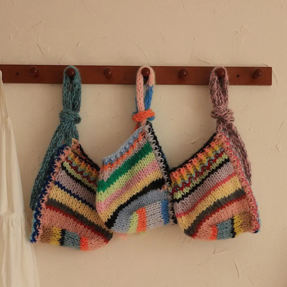 Fashion Color Striped Balaclava Hat Ear Protector Windproof Hand Crocheted Hat Neck Tie Pullover Bean Cap 251014