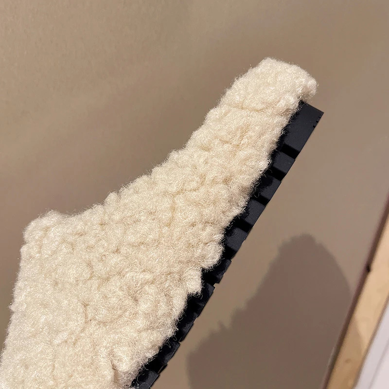 LazySeal Fleeces Solid Color Furry Slippers Women Baotou Fur Flip Flops Woman Sliders Flat With Slides Warm Slippers Indoor Shoe 251013