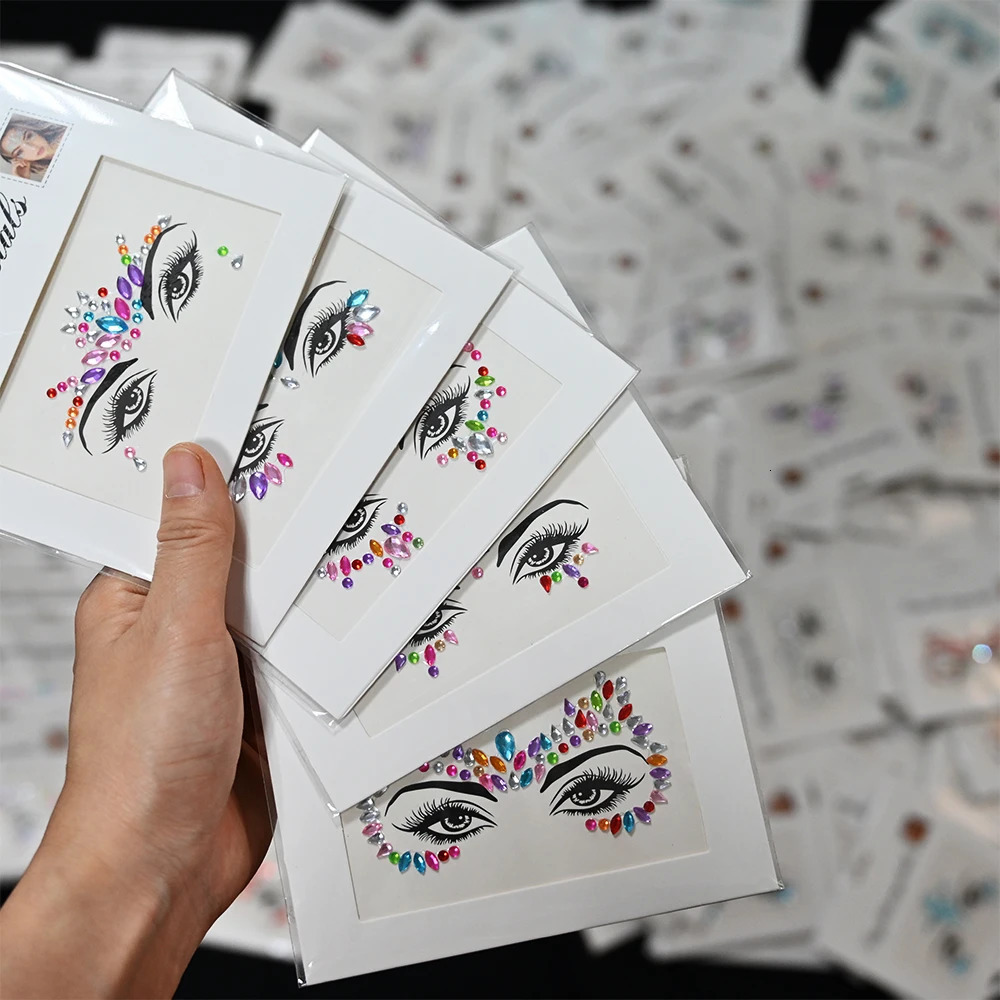 5Pcs Mermaid Face Jewels Gems Rhinestones Rave Eyes Body Temporary Sticker Crystal Face Stickers Decorations for Women Kids 251015
