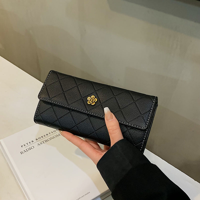 Luxury Brand Designer Bag Camellia Long Wallet For Women 2025 New Korean Style Simple Coin Purse Large Capacity 70% Off Fold Handheld Wallet For Women