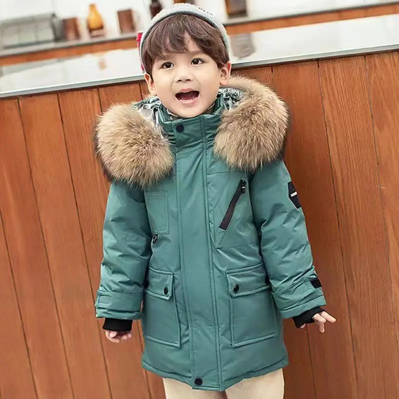 Winter Thickened Coat Boys Thicken Warm Jackets Childrens Hooded Cotton Outerwear Teenagers Large Fur Collar Clothing 251017