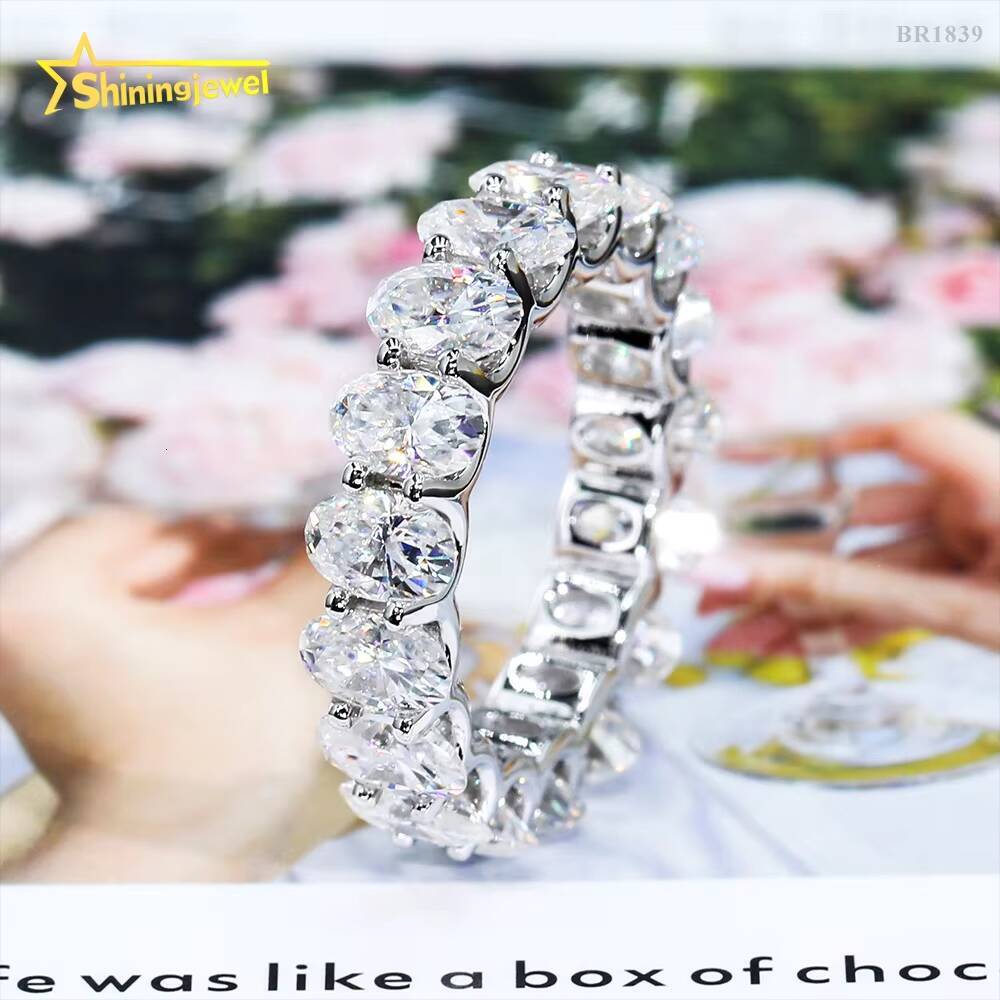 GRA Certificated 925 Sterling Silver Oval Cut Eternity VVS Moissanite Ring Custom Women Wedding Engagement Band Rings
