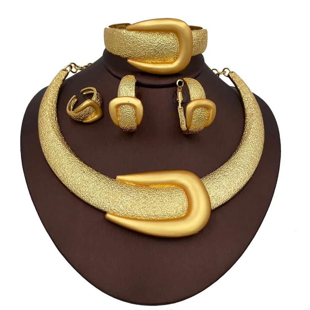 2025 Exaggerate Jewelry Set Dubai Gold Color Large Necklace Bangle Africal Big Earring Ring Wide Bracelet Bridal Jewellery 251016