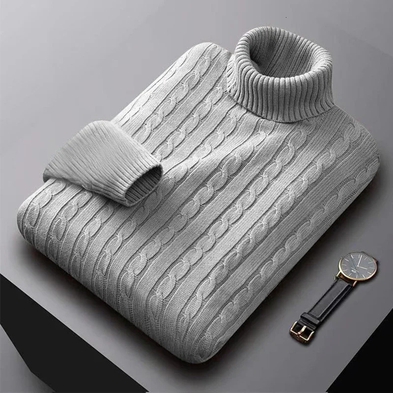 Mens High Neck Sweater Solid Color Pullover Knitted Warm Casual Turtleneck Sweatwear Woolen Winter Outdoor Tops w251015