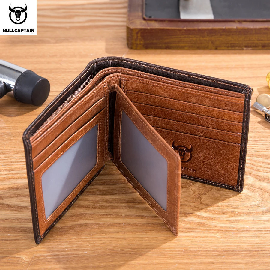 BULLCAPTAIN RFID Blocking Mens Leather Wallet Bifold Slim Wallet Multicard Card Holder ID Wallet QB 05 251013