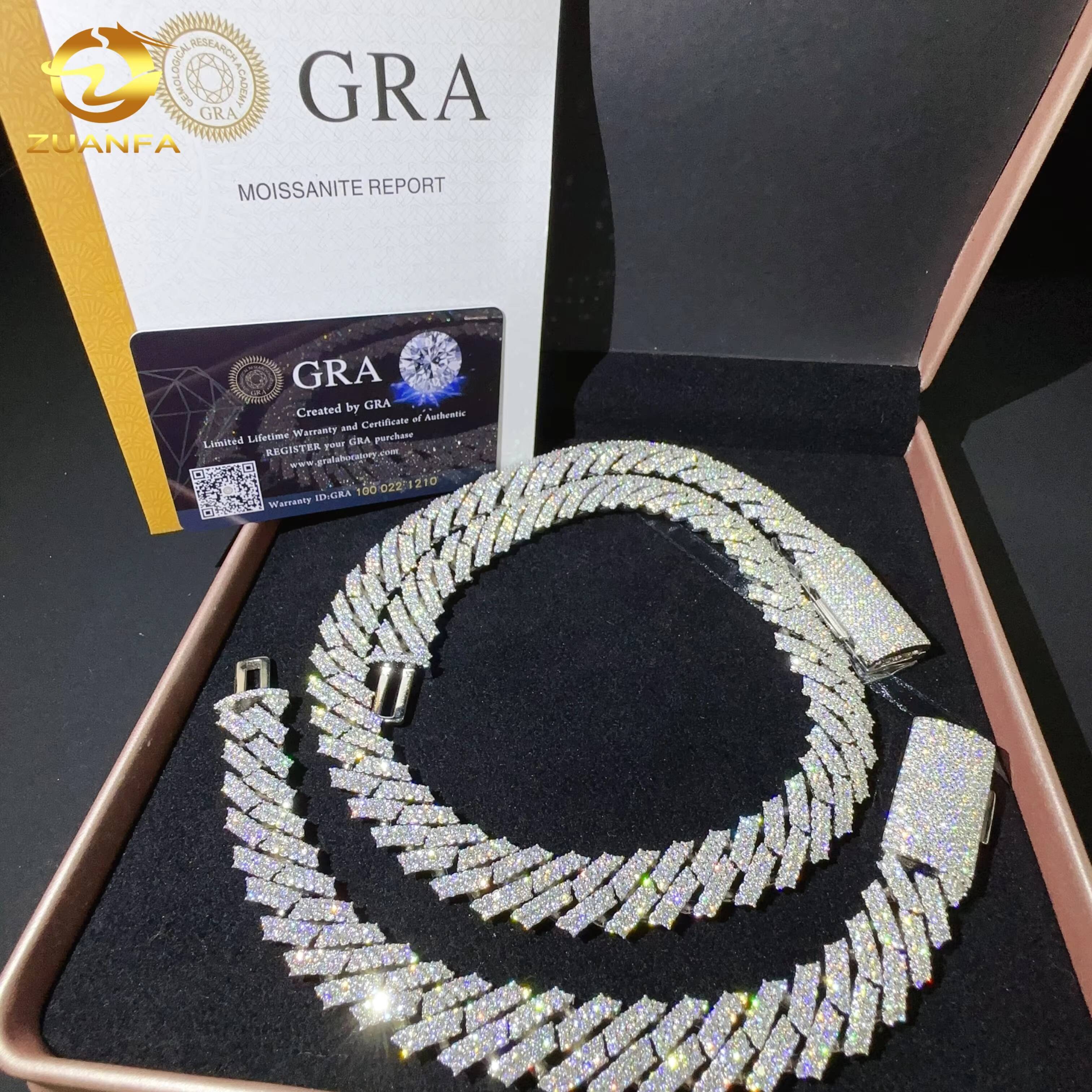 15mm Pass Diamond Tester 925 Sterling Silver VVS Moissanite Iced Out Moissanite Chain Cuban Link Custom Cuban Chain Necklace