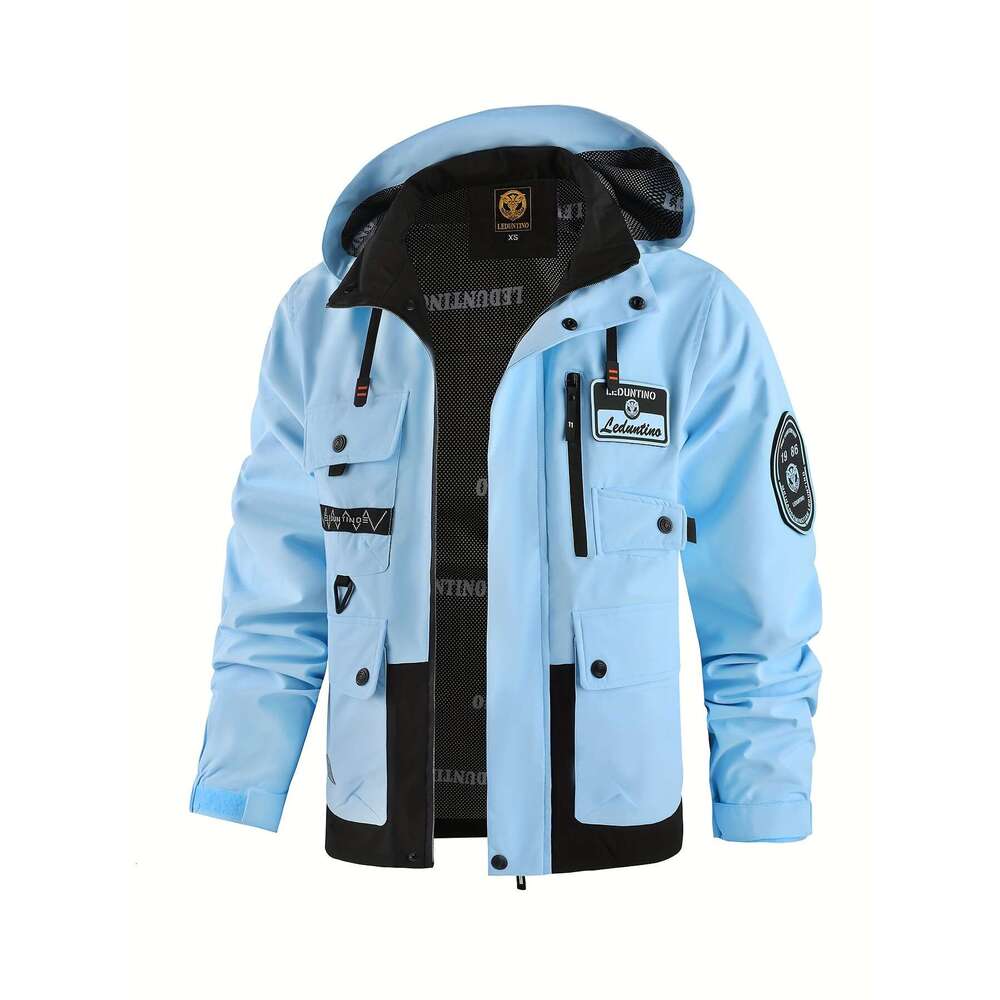 Spring Autumn New Hooded Thin Outdoor Warm Storm Casual Multi-Pocket Cargo Hat Detachable Zipper Men's Color Insertion Jacket