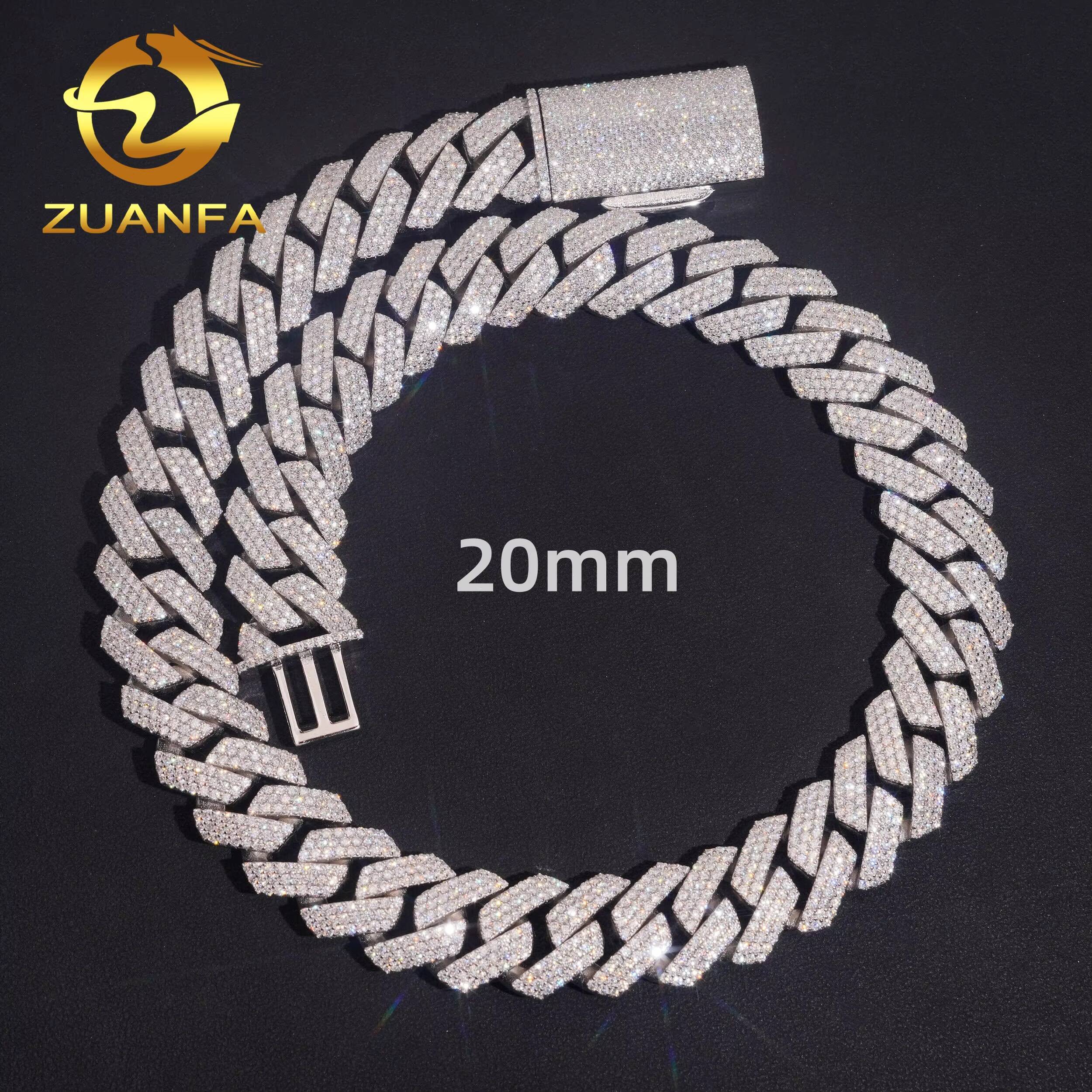 Wholesale Hip Hop Jewelry 20MM Cuban Chain Moissanite 925 Silver Iced Out Cuban Link With GRA Certificate Men Chain