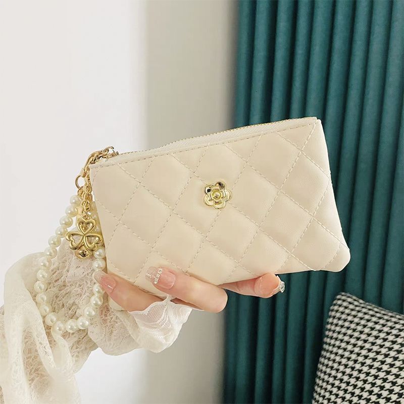 Luxury Brand Designer Bag Camellia Diamond Small Style Women's Student Portable Card Holder Keychain Earphone Storage Bag Compact Coin Purse
