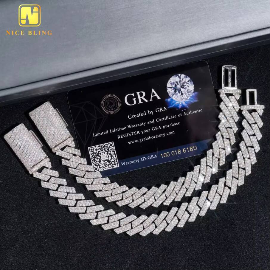 Hip Hop Jewelry Iced Out 925 Sterling Silver Moissanite Cuban Link Chain 12mm Fashion Men Jewelry Cuban Necklace Bracelet