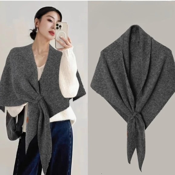 Wool triangular scarf for womens autumn and winter neck protection warm scarf solid color large shawl 251016