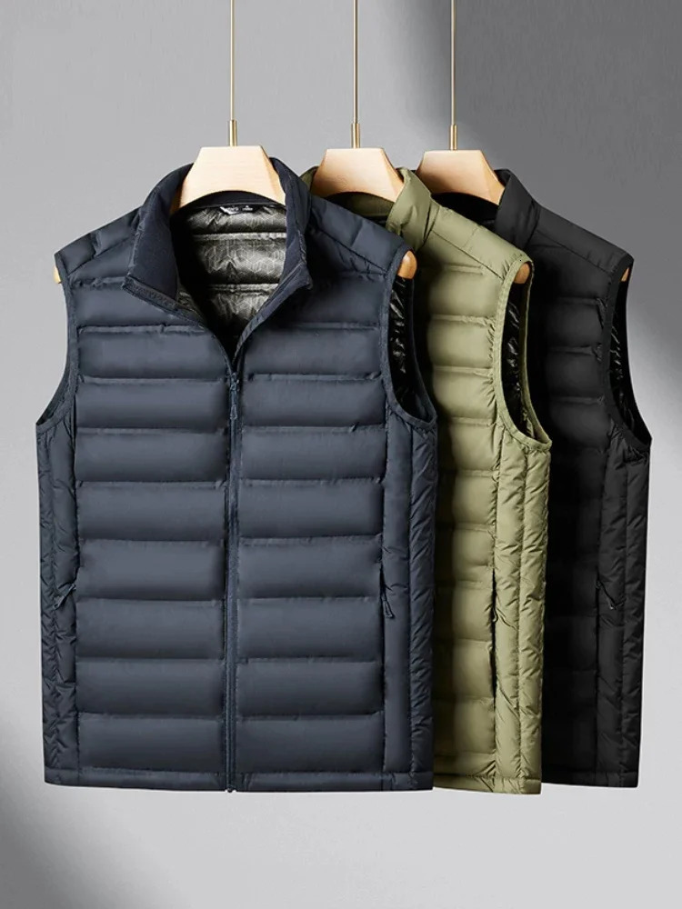 90White Duck Down Winter Couple Vest Sleeveless Puffer Jacket Graphene Liner Stand Collar Warm Down Gilet Coats Big Size 8XL 251014