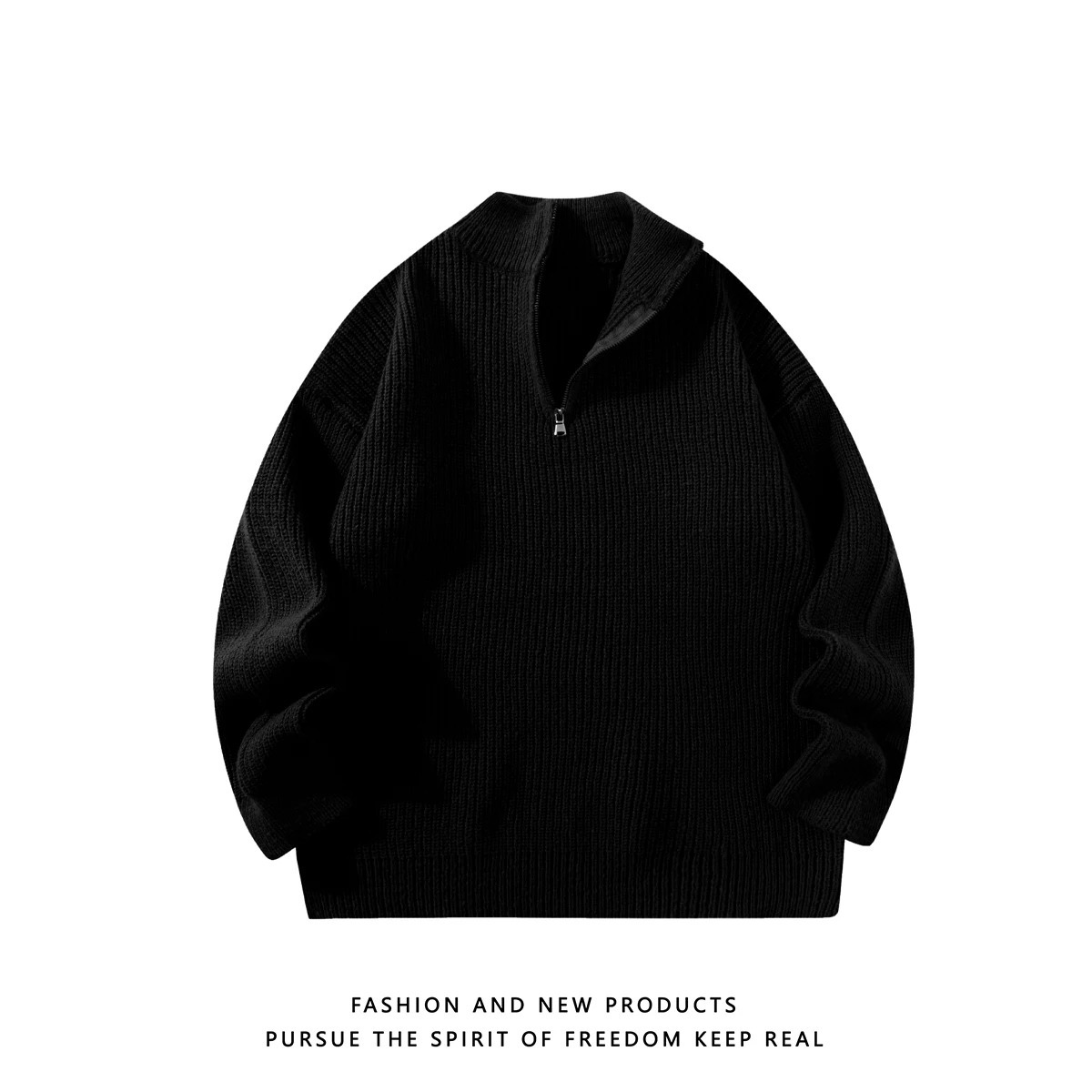 Halfheight zipper sweater mens 2025 autumn and winter pullover Hong Kong style couple loose standup collar top 251015