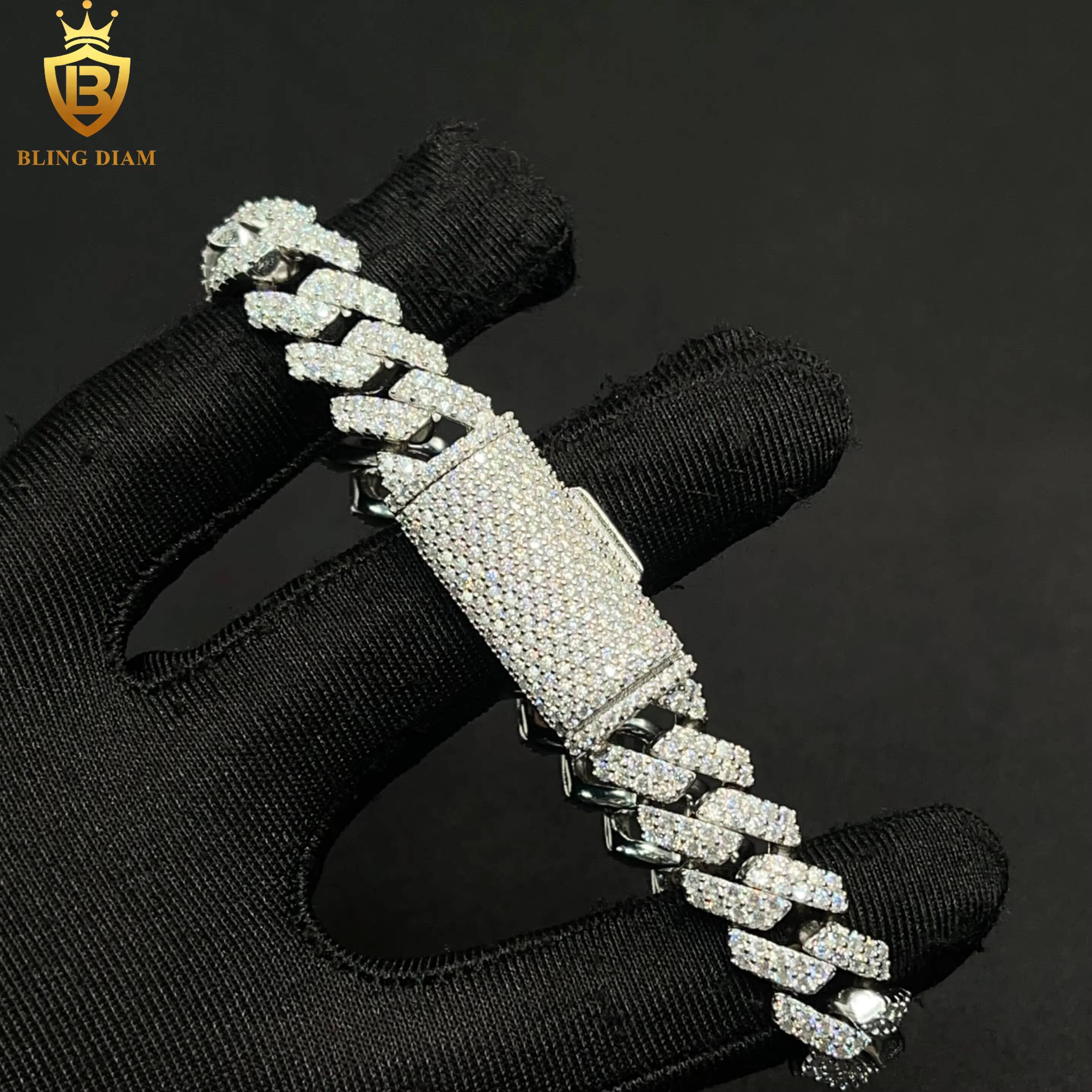 12 mm Hip Hop Rapper Jewelry 2 Rows Iced Out High Quality Miami Cuban Link Chain Vvs Moissanite 925 Silver for Men Necklace