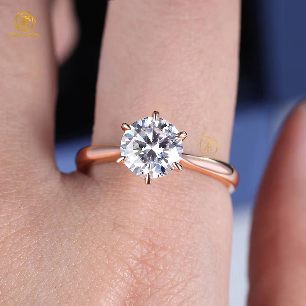 Factory Direct Sale 14K Solid Rose Gold Classic Engagement Wedding Ring 1CT Moissanite Brilliant Cut Diamond for Women