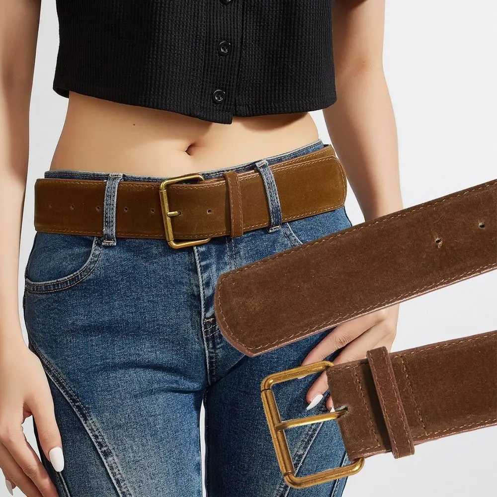 Women Luxury Design Suede Leather Wide Belt Casual Versatile Business Waist Strap Trendy Pin Buckle Waistband W251018