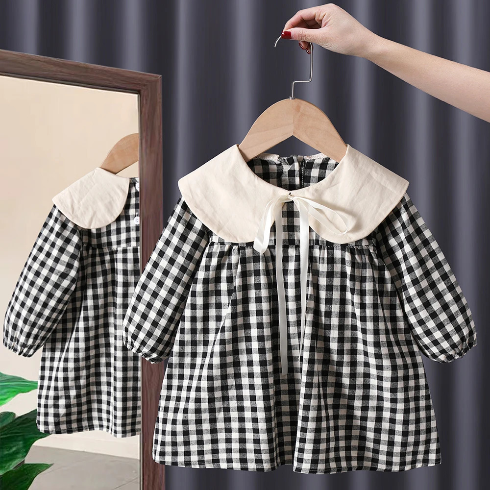 Spring fall toddler kids Girls Clothes baby Bow Long sleeved Dresses costume for children Girl clothing outer Wear Casual Dress 251014