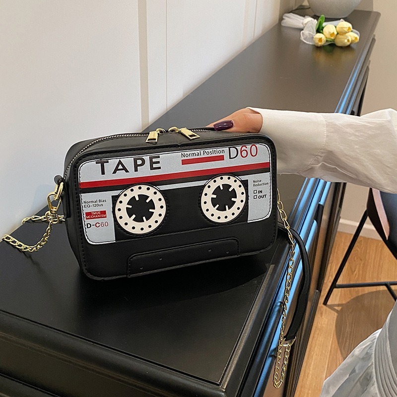 New casual bag for women, designer crossbody bag, cute mini retro recorder, stereo single shoulder phone backpack, color blocked