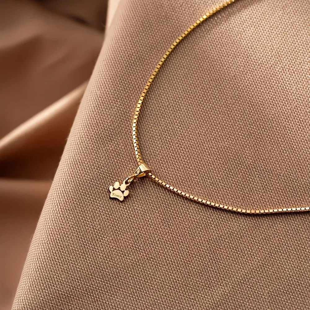 Custom Name Necklace Personalized Paw Box Chain Stainless Steel Lovely Cat Dog Pet Jewelry Gifts for Women 251008