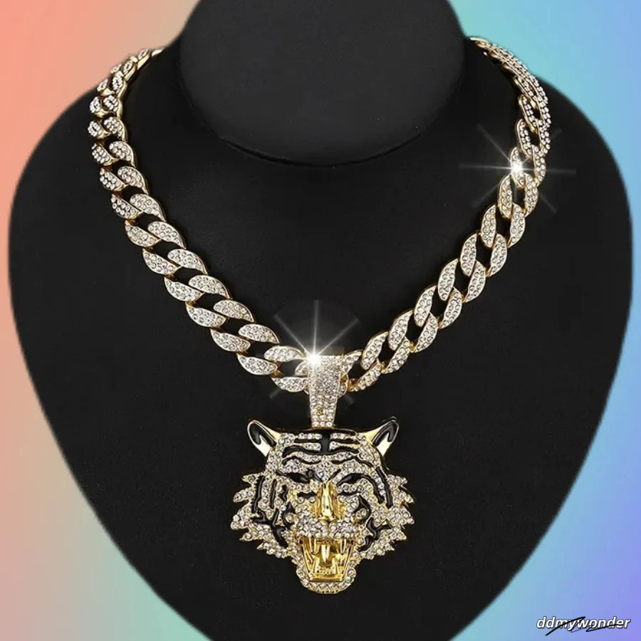 Men's Alloy Cuban Chain Necklace With 3D Tiger Pendant - Hip Hop Style Statement Jewelry Ddmywonder
