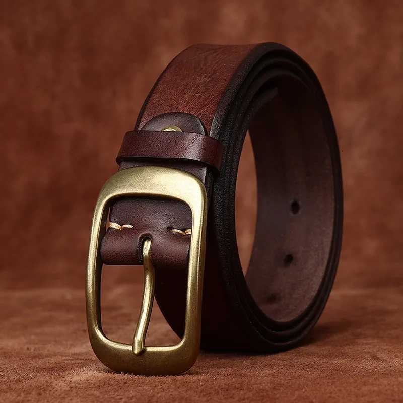 38 Width High Quality Pure Cowhide Thick Real Genuine Leather Mens Fashion Brass Buckle Belts Luxury Brand Jeans Belts for Men W251018