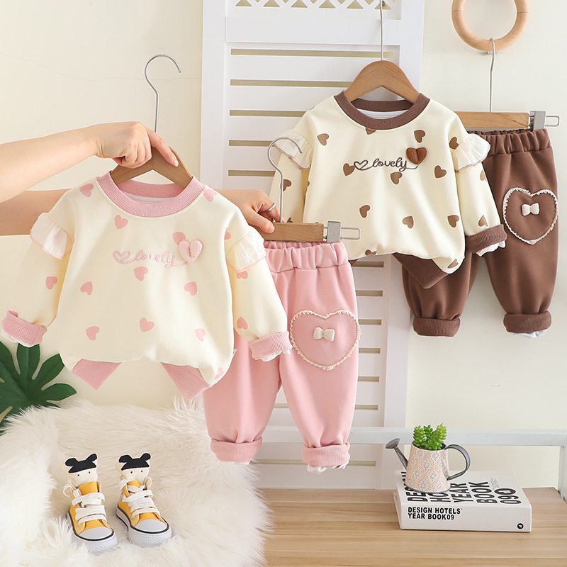 Girls' Set 2025 Autumn New Style Western Girls' Spring and Autumn Fashion Children's Autumn Clothing Baby Love Two Piece Set free shipp