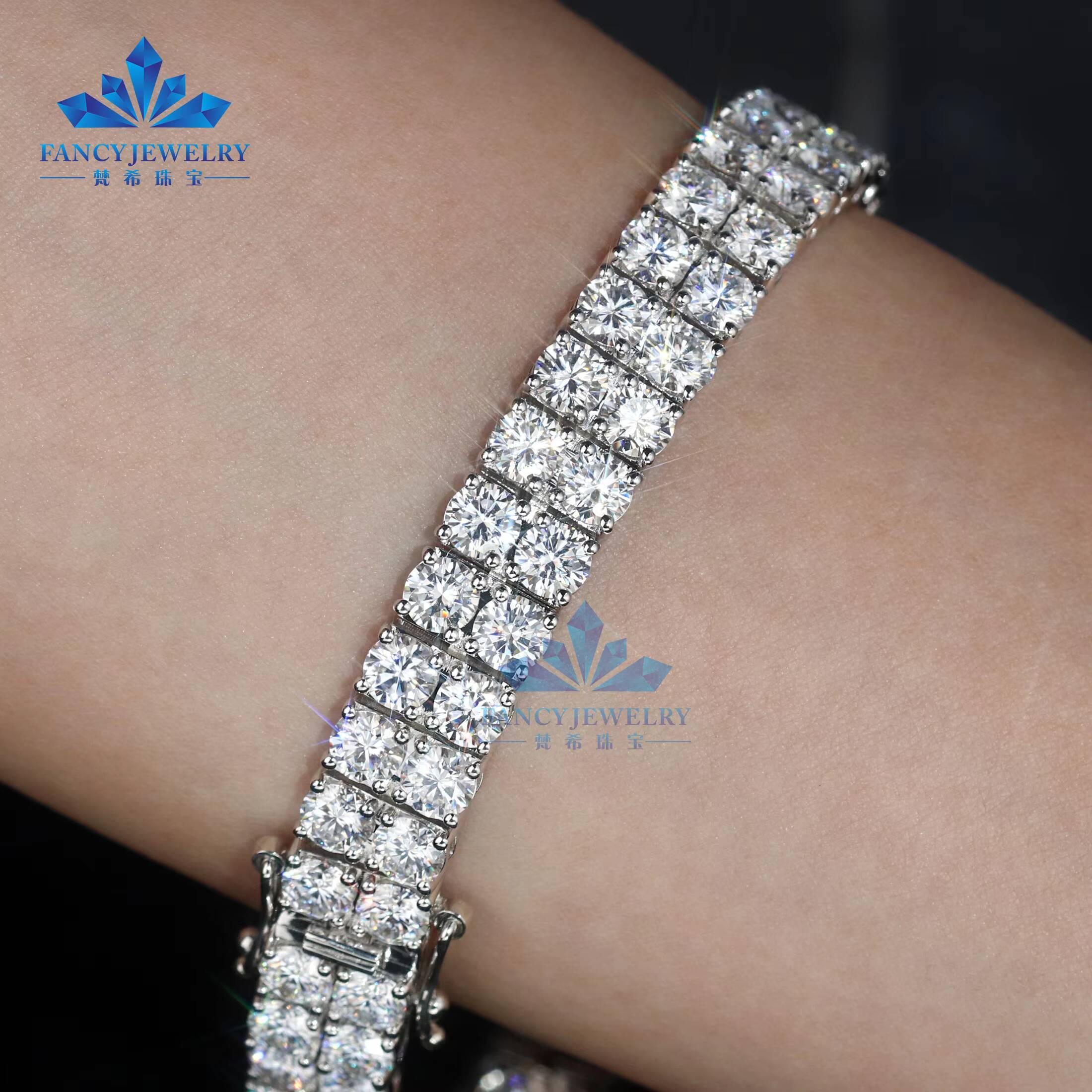 Custom 5mm5mm Double Tennis Bracelet in Rhodium Plated 925 Sterling Silver Classic Style Diamond Moissanite for Gifts Parties