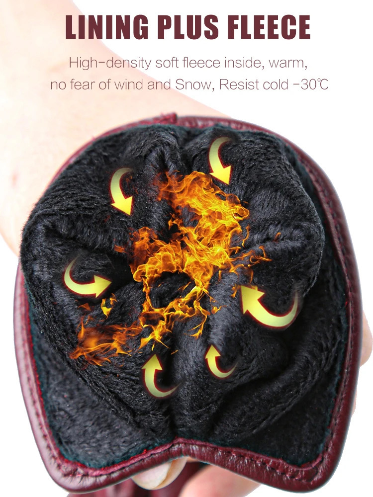 Womens sheepskin gloves winter warm plus velvet short thin touch screen driving color womens leather gloves good quality 2226 251015