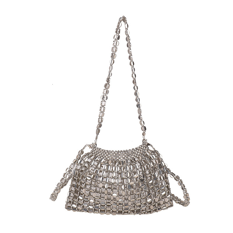 Luxury Brand Designer Bag Luxury Brand Designer Bag French Style Light Luxury Handmade Beaded Woven Shoulder Bag 2025 Summer Metal Design Hollow Versa