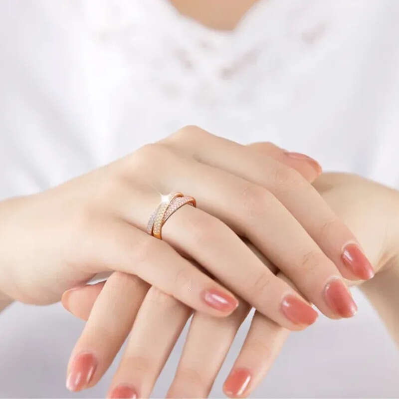 Rulalei Brand Gorgeous Three Color Wedding Rings Jewelry Sterling Sier Rose Gold White Pave Micro 5A Zircon CZ Dia Party Women Cross Band Ring Gift