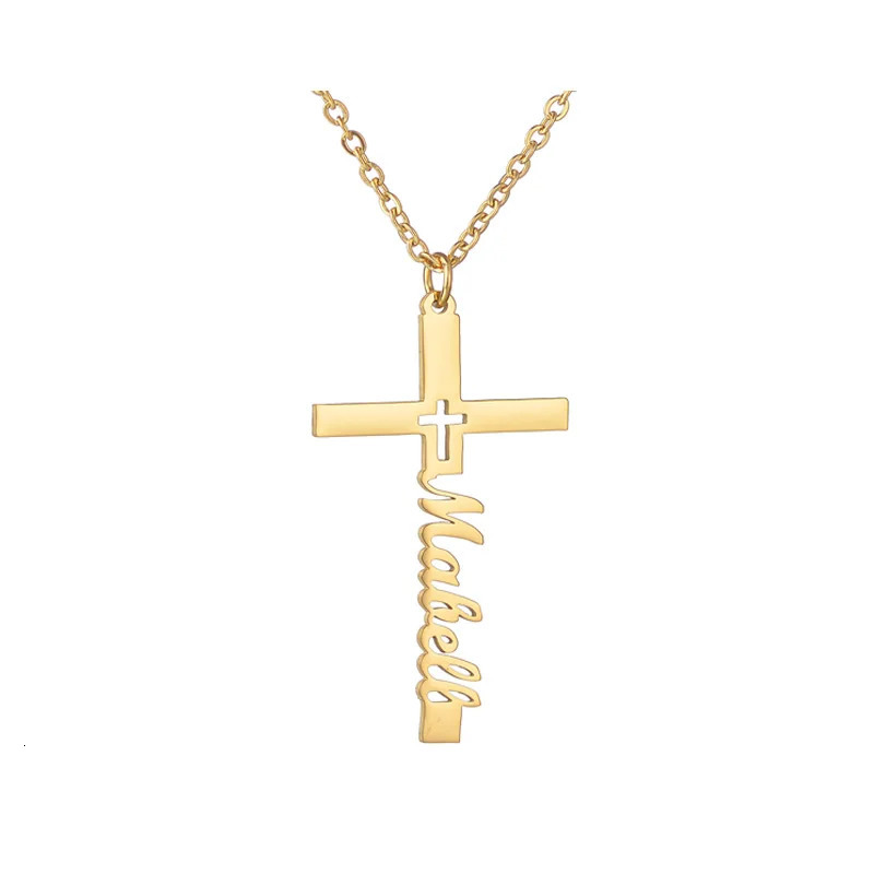 Custom Name Necklace Cross Customized Chains Stainless Steel Pendant Jewelry For Women Personalized Birthday Gift Accessories 251008