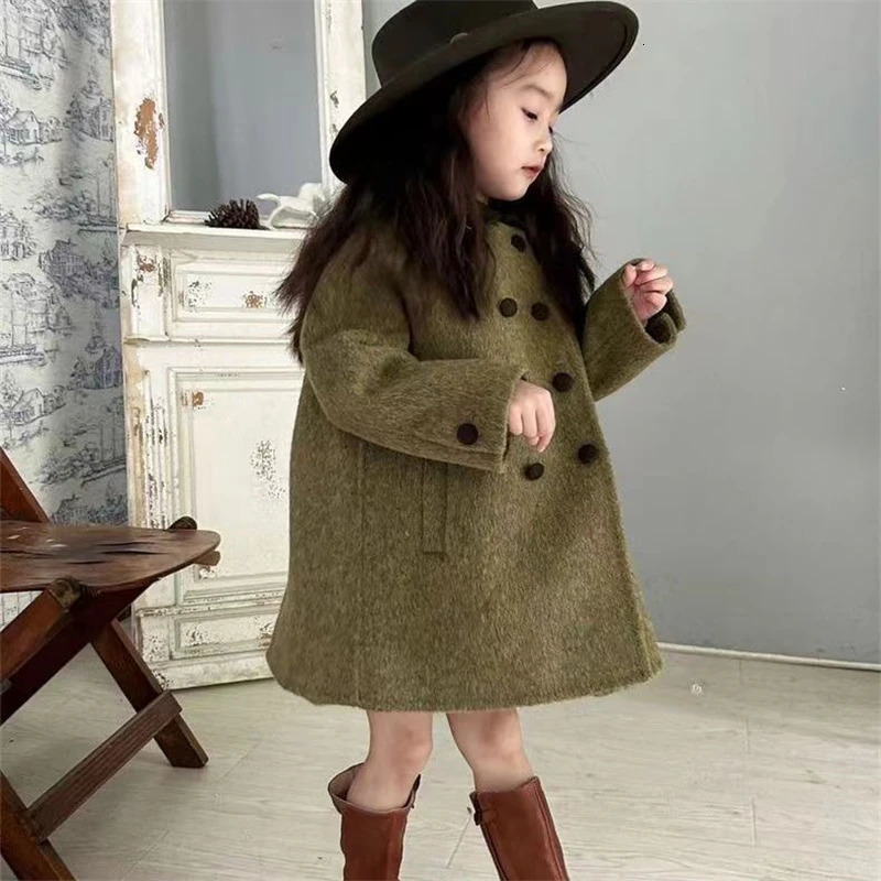 Girls Woolen Coat Jacket Windbreak In Stock Warm Thicken Winter CottonOvercoat Plus Size Childrens Clothing 251015
