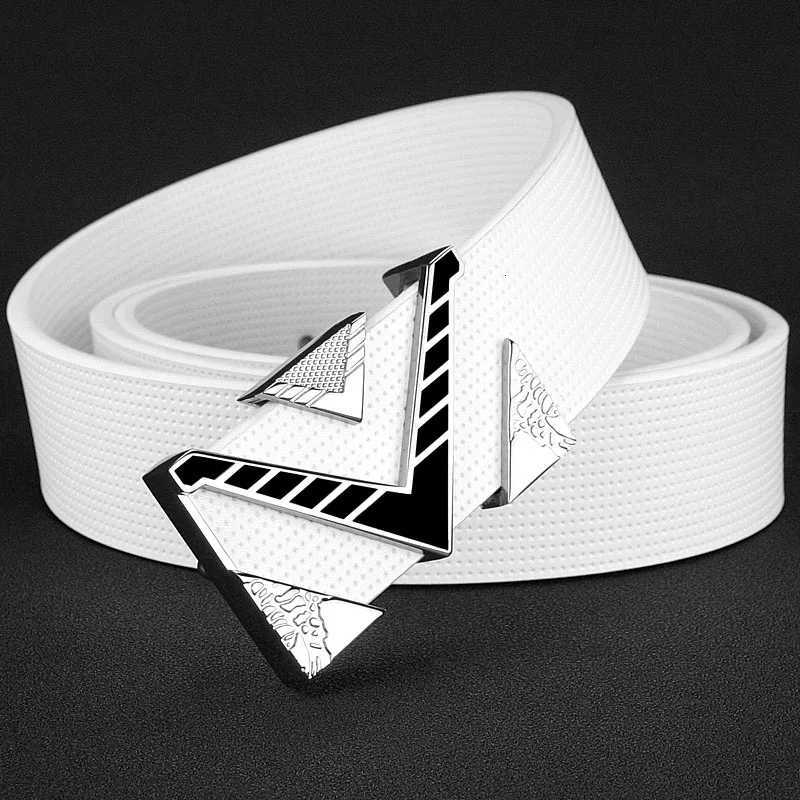 V letter buckle golden buckle belt men fashion Personality buckle luxury strap genuine leather white High Quality ceinture homme W251018