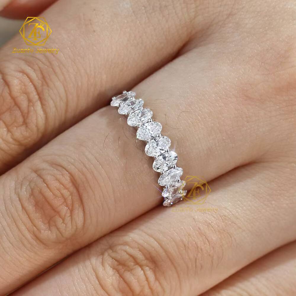 14K Solid Gold Moissanite Diamond Ring 3x5mm Oval Shape Moissanite Elegant Half Band Ring Moissanite Rings