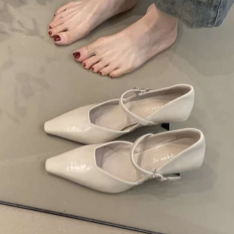 Women's High Heels 2025 Spring Designer Shoe French Style Elegant Pointed Toe Shallow Mouth Stiletto Mary Jane Commuter Shoes