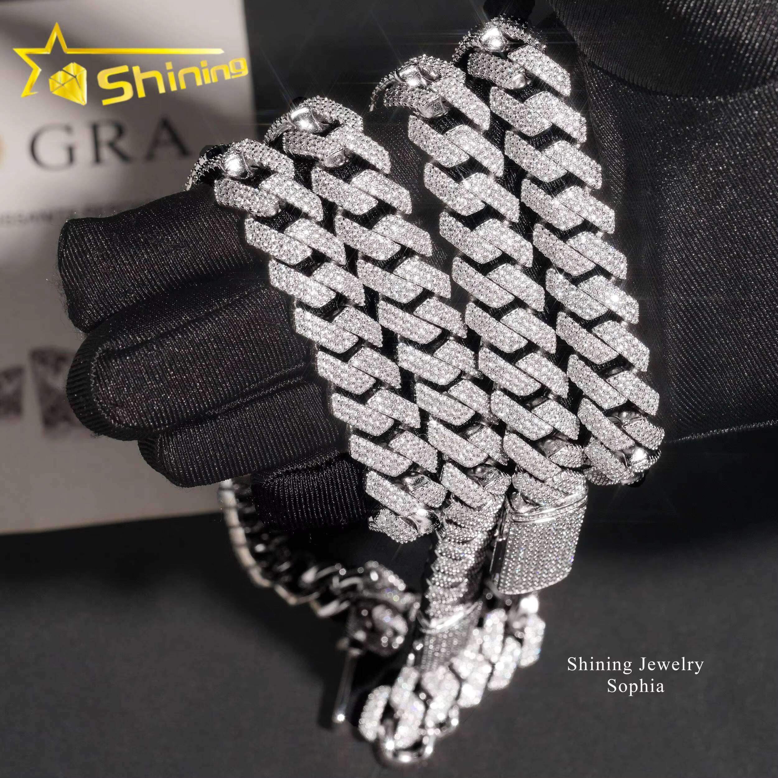 Wholesale Price 14MM 3Rows Iced Out Hip Hop Fashion Design Rapper Men Jewelry Moissanite Diamond Miami Cuban Link Chain