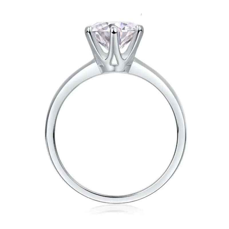 Real S Sterling Sier Classical Six Claw Ladies Jewellery Round Cut White Lab Moissanite Dia Solitaire Party Elegant Women Crown Ring Gift
