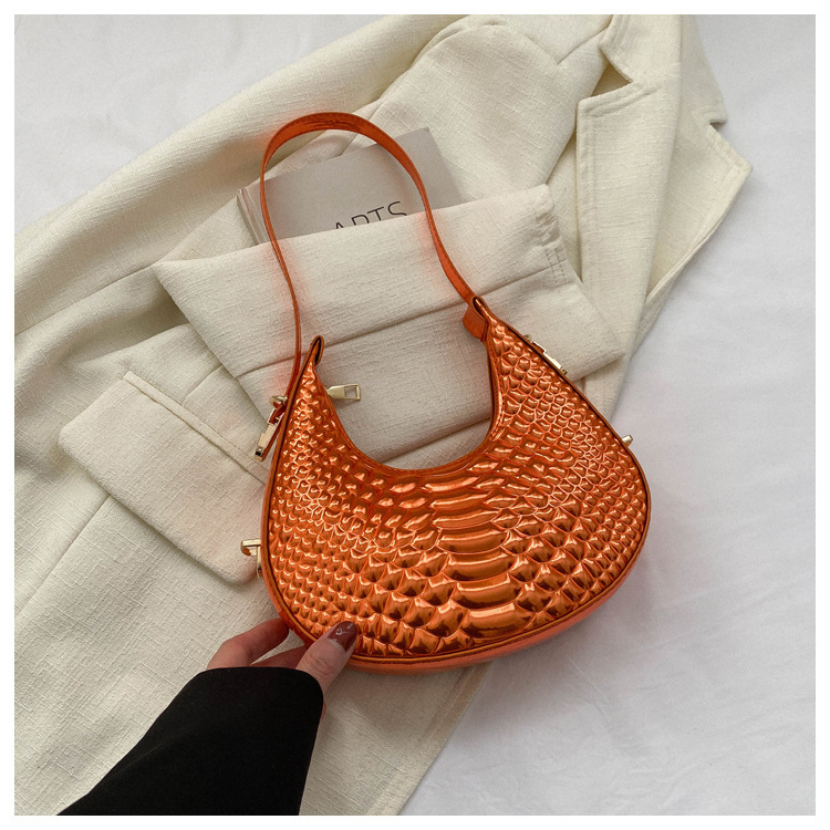 Luxury Brand Designer Bag Laser Glossy Crocodile Pattern Crescent Bag Women's Bag 2025 Fashion Casual Candy Color Underarm Shoulder Bag Dumpling 