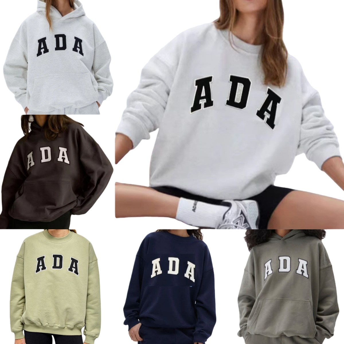 Adanolaa Designer Embroidered Hoodies ADA Cotton Sweatshirt for Women Round Neck Hooded Designer Sweaters