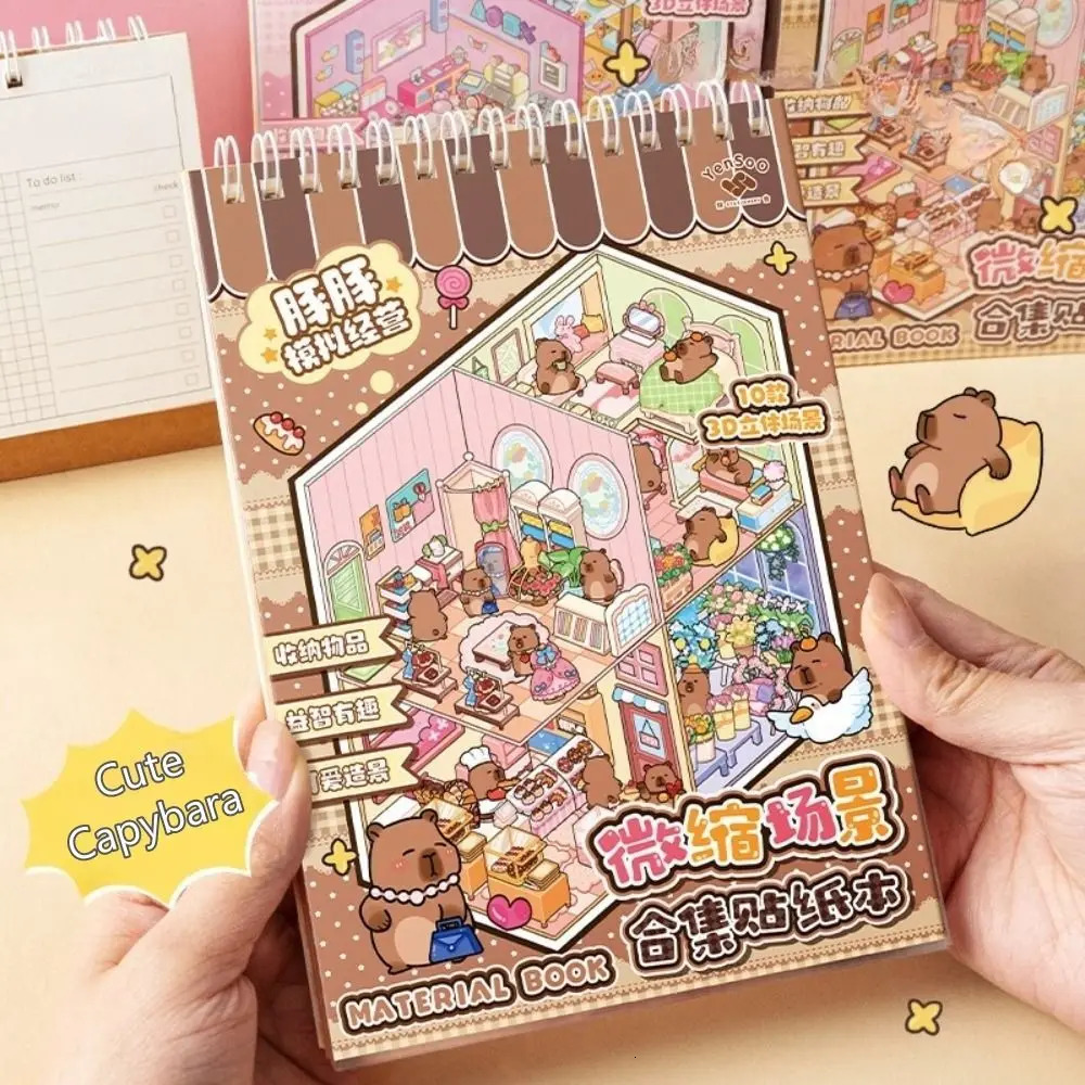 3D Landscape Sticker Book Cute Capybara DIY Miniature Scene Stickers PET 10 Scenes Pocket Scene Kit for Children Kids 251009