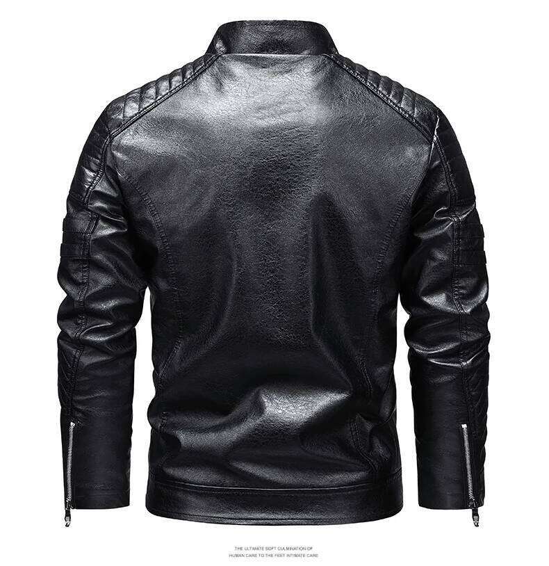 Men's Winter Fleece Motorcycle Faux Leather Jacket Removable Fur Collar Windbreaker Ropa De Hombre Slim Coat