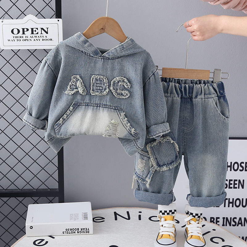 Boys' Spring Clothing Set 1-3-5 Year Old Boys' Baby Cowboy Long Sleeve Two Piece Set Children's Casual Children's Clothing Boys 