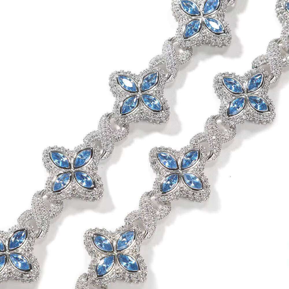 New Arrival Hip-Hop Pink Blue Green VVS Moissanite Cluster 4-Leaf Clover Tennis Necklace Zircon Infinite Charm Women's Jewelry