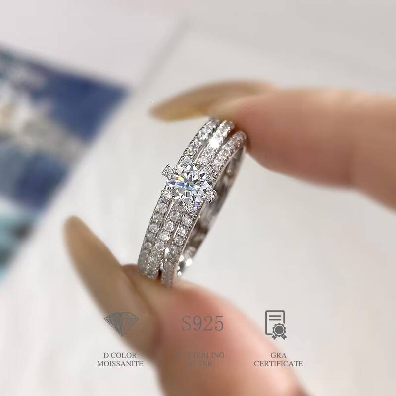 Wholesale 925 Sterling Silver White Gold Plated Gra 5mm Diamond Moissanite Wedding Ring Set Tennis Band Women Fine Jewelry