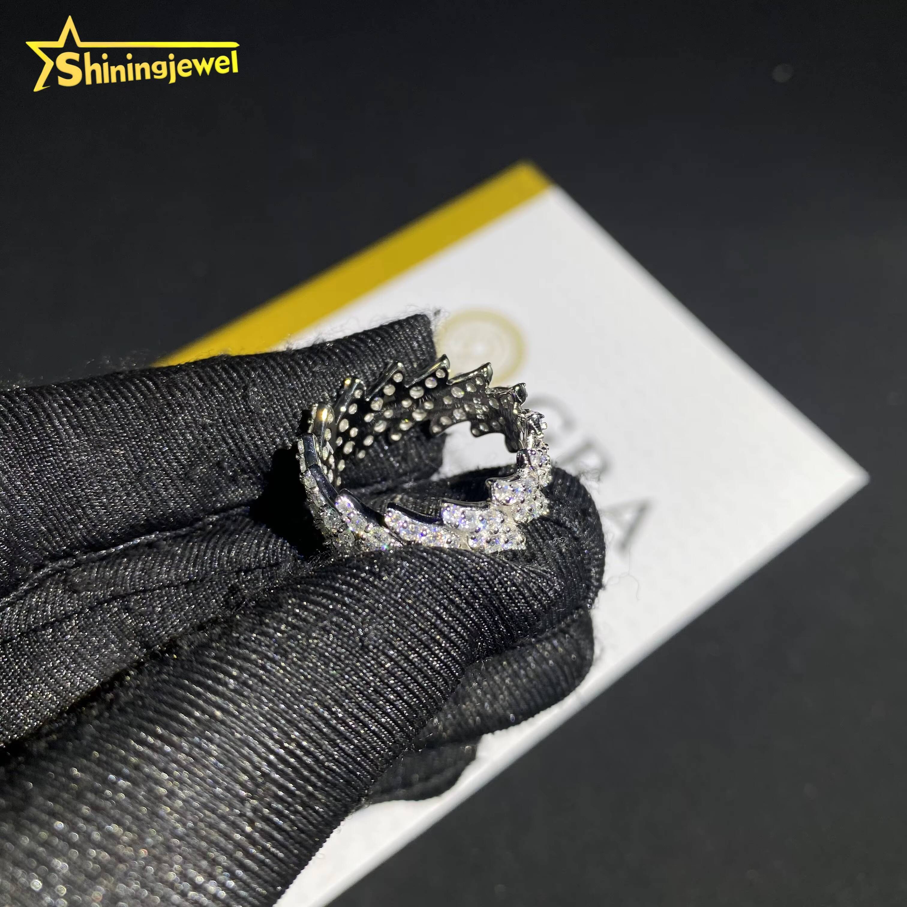 GRA Certificate Iced Out Hip Hop Men Jewelry Round Diamond Cuban Ring VVS Moissanite 925 Silver Ring for Men