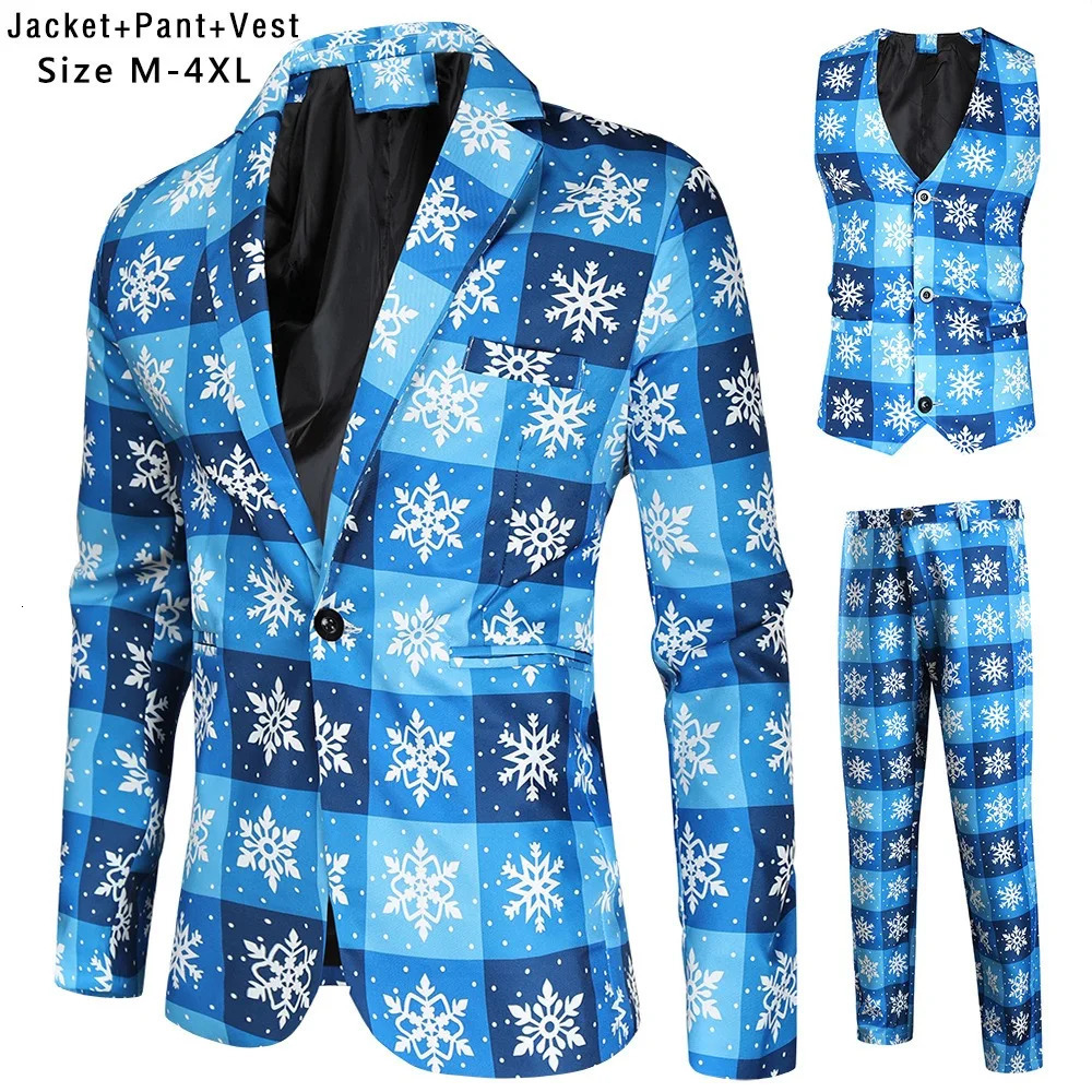 Suit for Men Christmas Day Party Prom Slim Fit 3 Pieces BlazerVestTrousersXmas Tree Print Dress Up Male christmas Suits Sets 251016