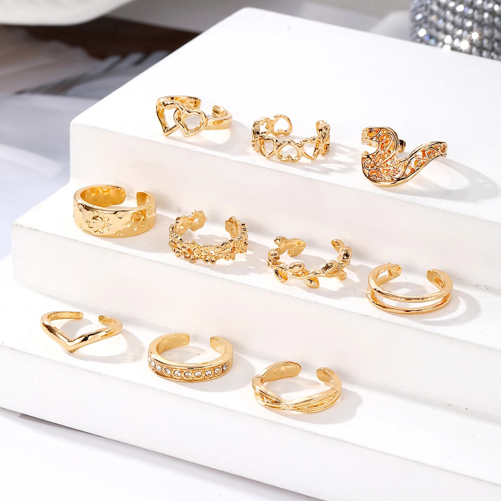 10Pcs Adjustable Toe Rings for Women Gold Color Metal Foot Rings Love Heart Flower s for Girls Summer Beach Feet Jewelry 251014