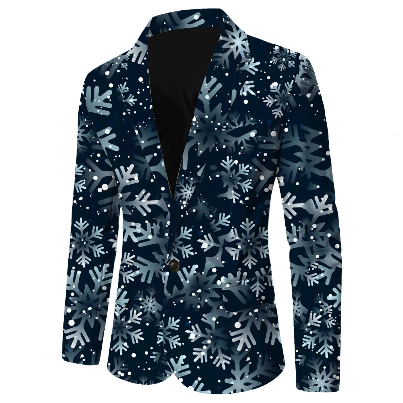 Men Suit Christmas Snowflake Santa Printed Pocket Lapel Button Suit Button Wedding Groom Stage Show Hosting Blazer Masculinos 251016