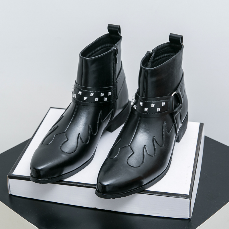 92347- Men's pointed leather boots new fashion trend Martin men's boots personalized boots street trendy boots